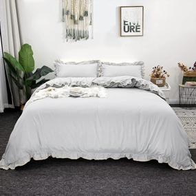 img 4 attached to Experience Cozy Farmhouse Elegance With ZHH Grey Lace Ruffle Duvet Cover Set Queen Size - 3 Piece Bedding Set (Includes Duvet Cover And Pillowcases)