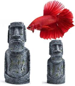 img 4 attached to 🐠 SunGrow Betta Fish Moai Statue Decor, 7" and 5", Resin Easter Island Replica for Freshwater and Saltwater Tanks, Terrariums and Vivariums - 2 Pack