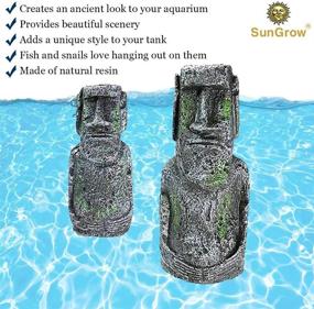 img 2 attached to 🐠 SunGrow Betta Fish Moai Statue Decor, 7" and 5", Resin Easter Island Replica for Freshwater and Saltwater Tanks, Terrariums and Vivariums - 2 Pack