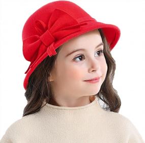 img 4 attached to Cozy Girls' Winter Hats: 100% Wool Bucket Hats Fedoras With Stylish Bowknots