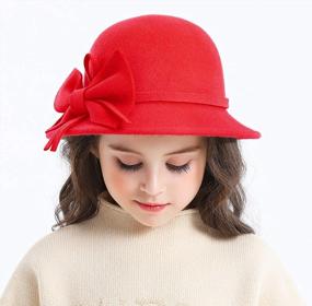 img 1 attached to Cozy Girls' Winter Hats: 100% Wool Bucket Hats Fedoras With Stylish Bowknots