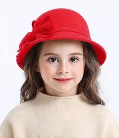 img 2 attached to Уютные зимние шапки для девочек: шляпы-ведра из 100% шерсти со стильными бантами