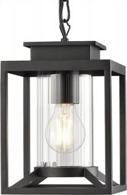 img 4 attached to Adjustable Chain Modern Outdoor Pendant Light - Black Finish Cylinder Glass Exterior Hanging Porch Lantern With 1-Light, Osimir 2353/1H