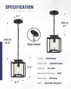 img 2 attached to Adjustable Chain Modern Outdoor Pendant Light - Black Finish Cylinder Glass Exterior Hanging Porch Lantern With 1-Light, Osimir 2353/1H