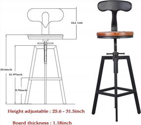 img 2 attached to Промышленные барные стулья с регулируемой высотой со спинкой и поворотом, с деревянным сиденьем для кухонного острова, завтрака и обеда - набор из 2 стульев