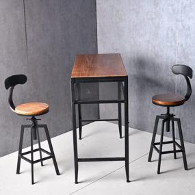 img 3 attached to Промышленные барные стулья с регулируемой высотой со спинкой и поворотом, с деревянным сиденьем для кухонного острова, завтрака и обеда - набор из 2 стульев