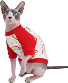 img 4 attached to Sphynx Hairless Cat Breathable Summer Cotton T-Shirts - Cute Round Collar Vest Kitten Shirts Sleeveless, Cats & Small Dogs Apparel (L (6.6-8.8 lbs), Rainbow)