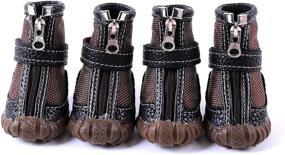 img 3 attached to Pu Leather Waterproof Dog Shoes, 4Pcs Pet Rain Boots Paw Protectors For Small Dogs (5, Brown)