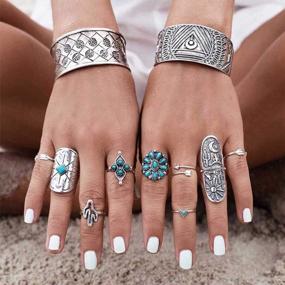 img 3 attached to 9-Pack Silver Boho Statement Rings Set For Women & Girls | Joint Knuckle Midi Stacking Rings