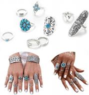 9-pack silver boho statement rings set for women & girls | joint knuckle midi stacking rings логотип