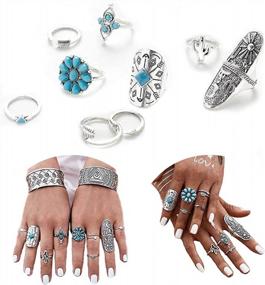 img 4 attached to 9-Pack Silver Boho Statement Rings Set For Women & Girls | Joint Knuckle Midi Stacking Rings