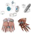 9-pack silver boho statement rings set for women & girls | joint knuckle midi stacking rings logo
