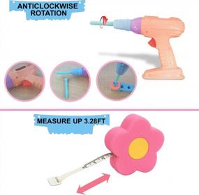 img 3 attached to Набор розовых игрушечных инструментов Gifts2U для девочек для игры в притворство - дрель, жилет, измерительная лента и многое другое для возраста 3-6 лет!