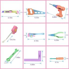 img 2 attached to Набор розовых игрушечных инструментов Gifts2U для девочек для игры в притворство - дрель, жилет, измерительная лента и многое другое для возраста 3-6 лет!
