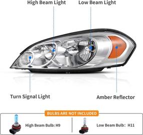 img 3 attached to 🚘 DWVO Headlights Assembly for 2006-2013 Chevrolet Impala & Monte Carlo - Replacement Headlamp Driving Light - Chrome Housing