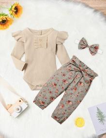 img 3 attached to 🍂 Cute Winter Outfit for Newborns: KANGKANG Baby Girls Romper + Pant - Light Brown (3pcs Set)