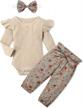 🍂 cute winter outfit for newborns: kangkang baby girls romper + pant - light brown (3pcs set) logo