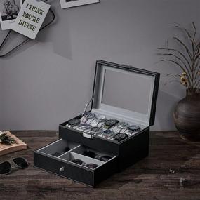 img 3 attached to Keep Your Watches Safe And Organized With BEWISHOME'S 10-Slot Watch Box - Black PU Leather, Real Glass Top, And Valet Drawer Included!