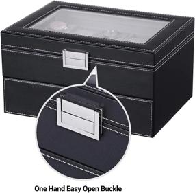 img 1 attached to Keep Your Watches Safe And Organized With BEWISHOME'S 10-Slot Watch Box - Black PU Leather, Real Glass Top, And Valet Drawer Included!