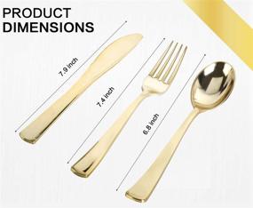 img 2 attached to MCIRCO Gold Dinnerware Set - 350 Pieces, 100 Gold Rim Plastic Plates, 50 Gold Plastic Silverware, 50 Gold Plastic Cups, 50 Linen Like Gold Paper Napkins, Disposable Gold Dinnerware Set for 50 Guests