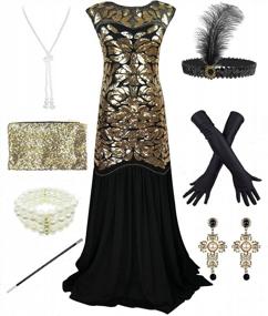 img 4 attached to Maxi Mermaid Hem Gatsby Dress With Sequins, Perfect For Evening Proms, Complete With Accessories Set - 1920S Inspired