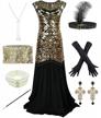 maxi mermaid hem gatsby dress with sequins, perfect for evening proms, complete with accessories set - 1920s inspired logo