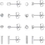 adramata's elegant stud earring set: 8 pairs of dazzling 925 sterling silver earrings for women including cartilage, circle, pearl, and cubic zirconia studs logo