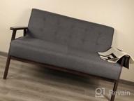 img 1 attached to Mid-Century Modern Loveseat Sofa Upholstered In Faux Leather With Solid Wood Arms For Living Room/Outdoor Lounge - 2-Seater Couch, 50”W In Black By JIASTING review by Keith Wolff