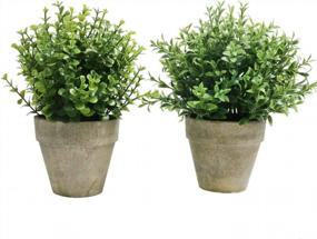 img 4 attached to U'Artlines 2 Pack Artificial Topiary Shrubs Fake Greenery Plants Mini Potted Lavender For Tabletop Bathroom Home Decoration