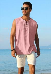 img 1 attached to KUYIGO Men'S Cotton Linen Tank Top Shirts Casual Stylish Men’S Shirts Sleeveless Lace Up Beach Hippie Tops