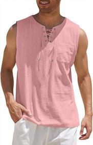 img 4 attached to KUYIGO Men'S Cotton Linen Tank Top Shirts Casual Stylish Men’S Shirts Sleeveless Lace Up Beach Hippie Tops