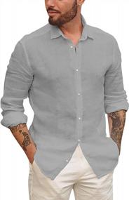 img 4 attached to Lightweight Long Sleeve Linen And Cotton Button Up Shirts For Men - Perfect For Casual Beach And Summer Wear