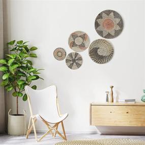 img 1 attached to Yumkfoi Boho Woven Wall Baskets Decor Set - 5 Pcs Hanging Wall Baskets with Hooks, Round Natural Seagrass Wall Decor for Home