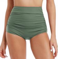 mycoco women's high waisted bikini bottom bathing suit swim shorts shirred bottom logo