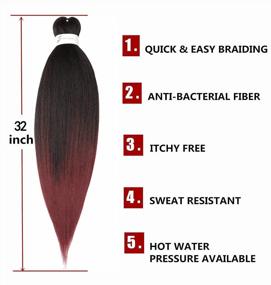 img 3 attached to 32 Inch Braiding Hair Extensions - Professional Synthetic Crochet Braids With Soft Yaki Texture And Hot Water Setting - Ombre Black To Burgundy Color