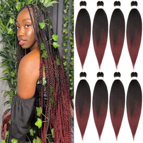 img 4 attached to 32 Inch Braiding Hair Extensions - Professional Synthetic Crochet Braids With Soft Yaki Texture And Hot Water Setting - Ombre Black To Burgundy Color