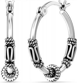 img 3 attached to Потрясающие серьги-кольца из стерлингового серебра с бусинами и балийским старинным шармом - идеально подходят для подростков и женщин