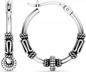 img 4 attached to Stunning Sterling Silver Beaded Hoop Earrings With Balinese Antique Charm - Perfect For Teens And Women