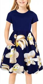 img 4 attached to Винтажное вечернее платье в стиле пэчворк с цветочным принтом и карманами для девочек, стиль качели с коротким рукавом, размеры 4-12T