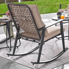 img 1 attached to 3-Piece PatioFestival Bistro Set: Metal Rocking Chairs, Side Table & Wicker Back - All Weather Khaki Frame