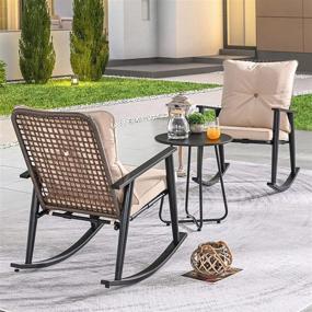 img 2 attached to 3-Piece PatioFestival Bistro Set: Metal Rocking Chairs, Side Table & Wicker Back - All Weather Khaki Frame