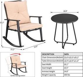 img 3 attached to Набор из 3 предметов для бистро PatioFestival: металлические кресла-качалки, приставной столик и плетеная спинка — всепогодная рама цвета хаки