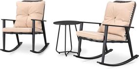 img 4 attached to 3-Piece PatioFestival Bistro Set: Metal Rocking Chairs, Side Table & Wicker Back - All Weather Khaki Frame
