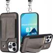 toovren iphone 13 pro max case wallet, compatible with iphone 13 pro max case with card holder kickstand adjustable detachable necklace, iphone lanyard for iphone 13 pro max 6.7 inch 2021 gray logo