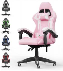 img 4 attached to Pink Gaming Chair, Reclining High Back PU Leather Office Desk Chair With Headrest And Lumbar Support, Adjustable Swivel Rolling Video Game Chairs Ergonomic Racing Computer Chair
