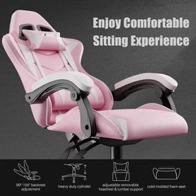 img 3 attached to Pink Gaming Chair, Reclining High Back PU Leather Office Desk Chair With Headrest And Lumbar Support, Adjustable Swivel Rolling Video Game Chairs Ergonomic Racing Computer Chair
