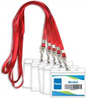 waterproof clear id badge holders with 50-pack red lanyards - reusable for adults, kids, business, school, church, conferences logo