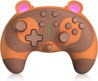 cute raccoon animal wireless controller for nintendo switch with 6 axis, turbo, motion control, and wake-up function, adjustable vibration brown - powerlead pro gamepad logo