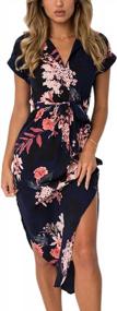 img 4 attached to Women'S Summer Dress: ECOWISH Floral Print Geometric Pattern Belted V-Neck Dress