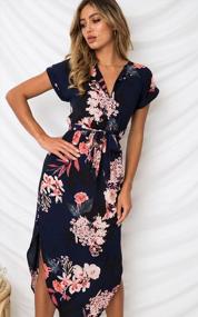img 3 attached to Women'S Summer Dress: ECOWISH Floral Print Geometric Pattern Belted V-Neck Dress